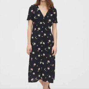 GAP Navy Floral Button Down Midi Dress